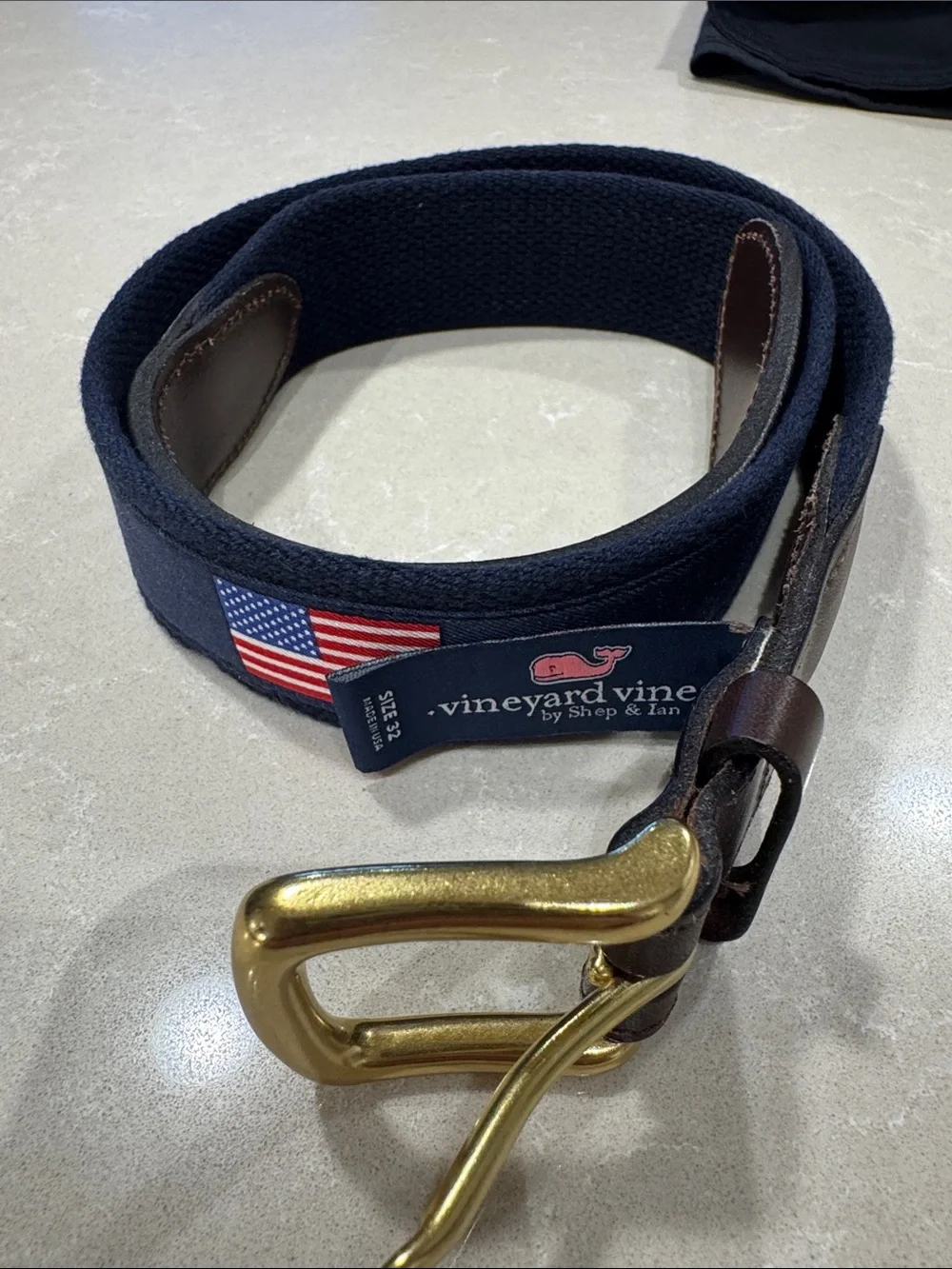 Vineyard Vines Navy USA FlagWebbing Belt with Brass Buckle
